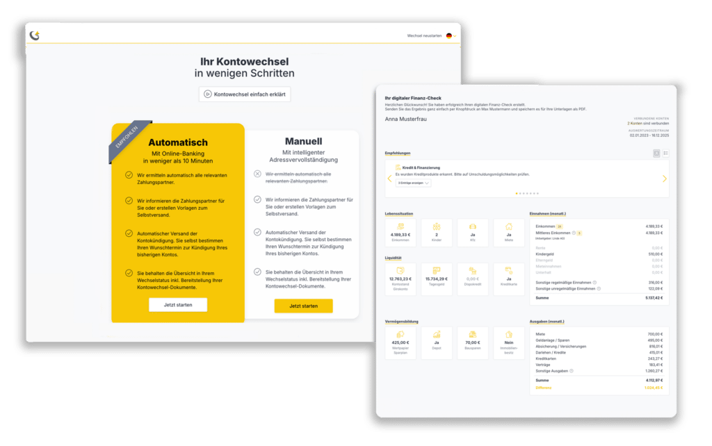 fino-Cockpit und kontowechsel-Screen